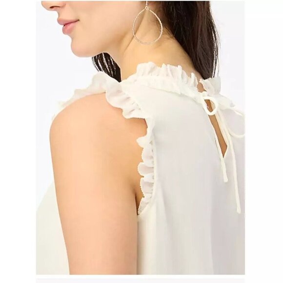 J. Crew Ruffleneck Sleeveless Keyhole Back Lightweight Crinkle Top Ivory Size L - Picture 3 of 7